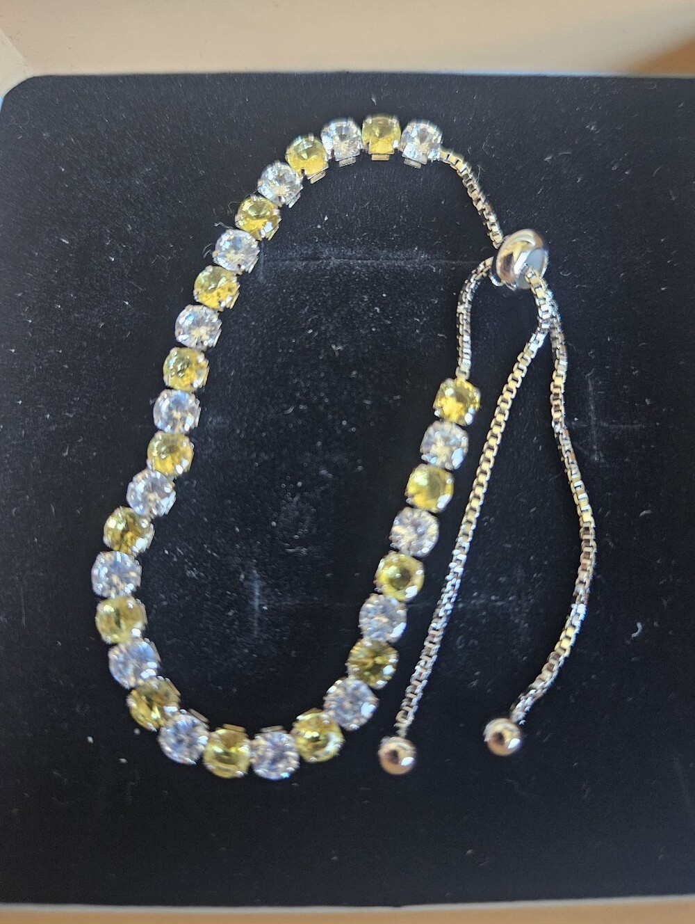 Adjustable Sparkly Yellow & Clear Alternating Cubic Zirconia Tennis Bracelet